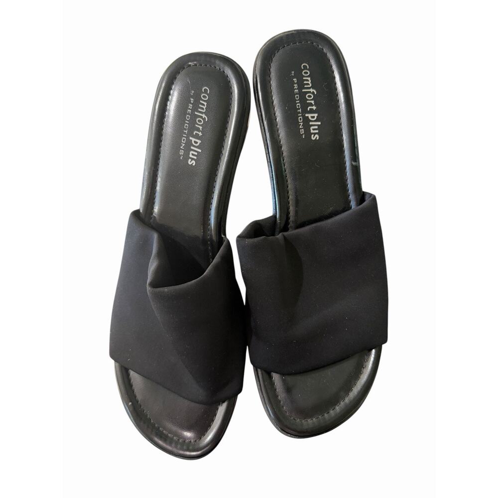 Comfort Plus by Predictions Women’s 12 Slip On Wedge Sandals Black Y2K Minimal